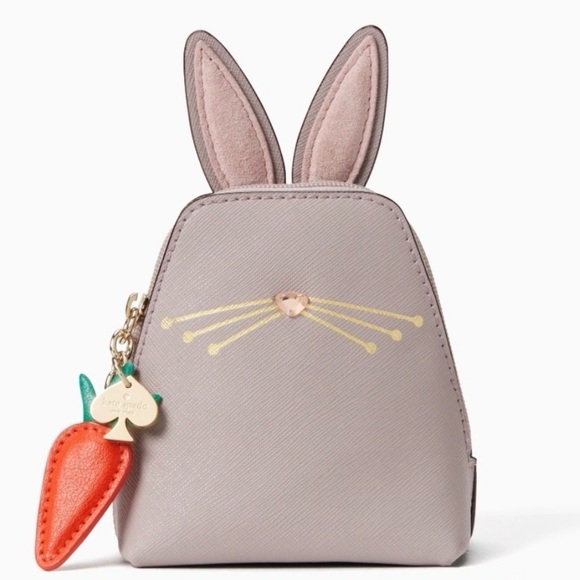 kate spade Handbags - Gray Bunny Coin Purse Kate Spade w Carrot Zip & Fuzzy Tail Leather 2017